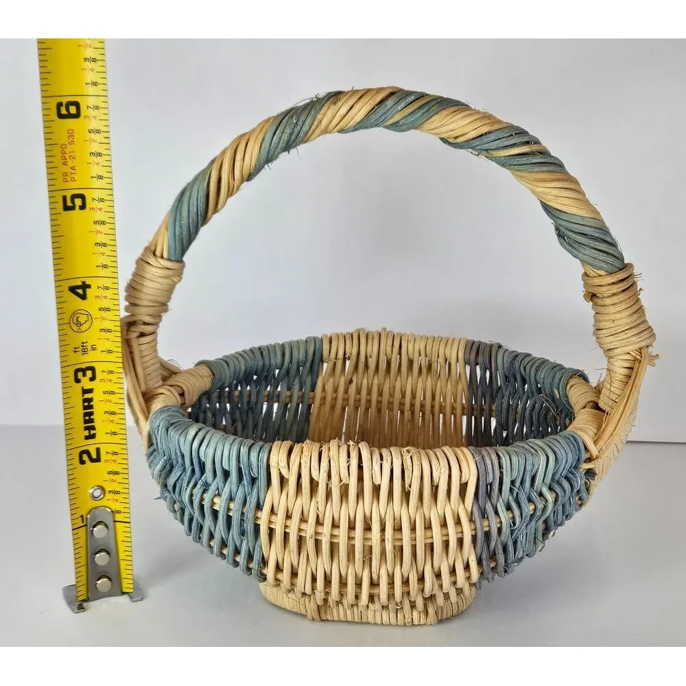 Vintage‎ Small Mini Wicker Baskets Blue Natural Gods Eye Decorative Set of 2